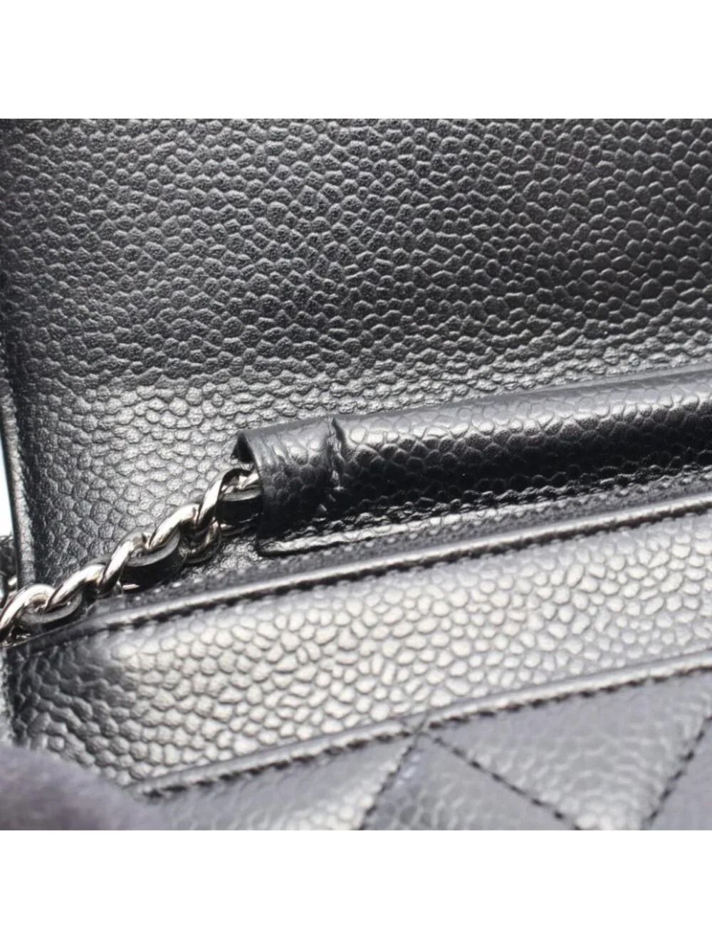 Chanel Shoulder Bag Quilted Black Caviar Leather Chain Wallet
